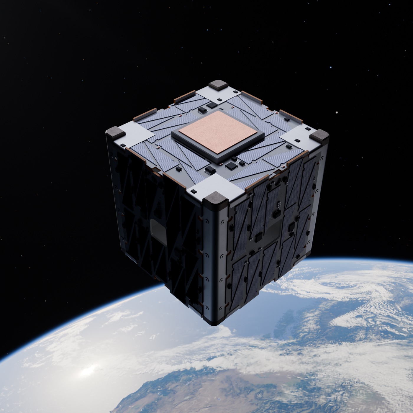 Finished KeyCAD render, the same satellite staged in orbit