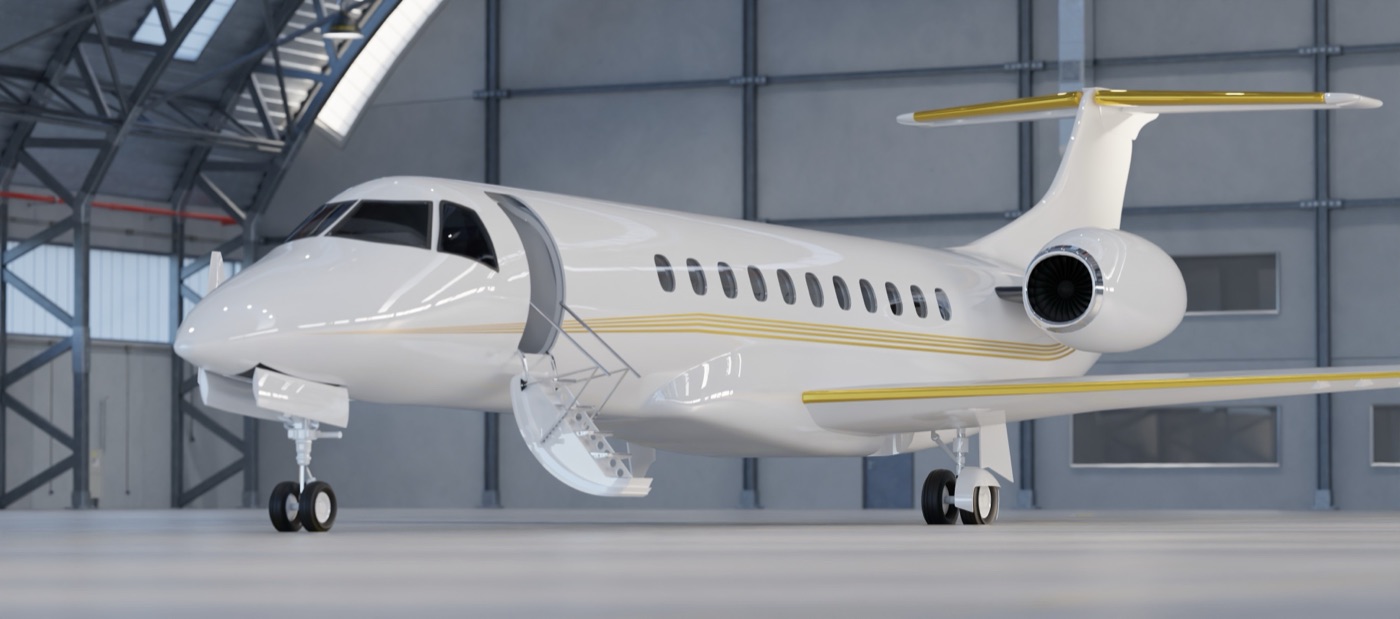 Private jet in a hangar